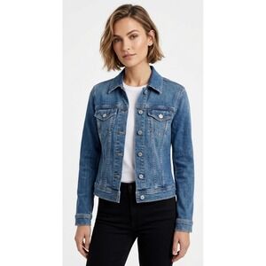 AG Adriano Goldschmied Robyn Denim Jacket Medium Wash Stretch Trucker Size S NEW